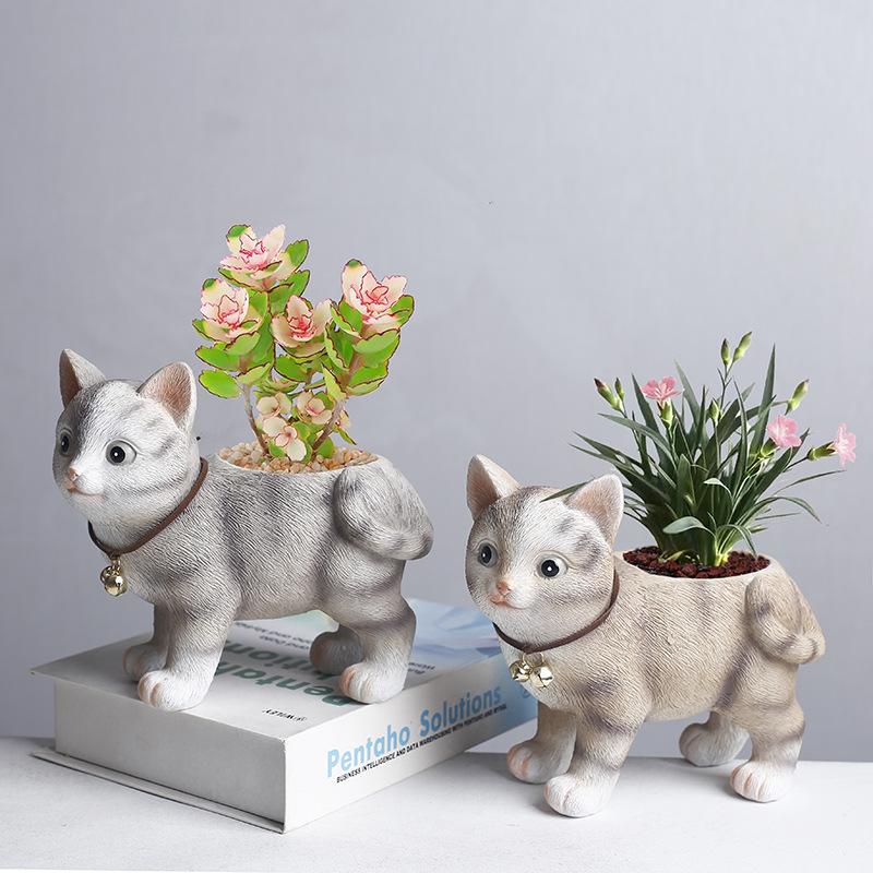 Cartoon Cat Resin Succulent Flower Pot Home Office Balcony Green Plant Cute Flower Utensil Gardening Decorative Ornament