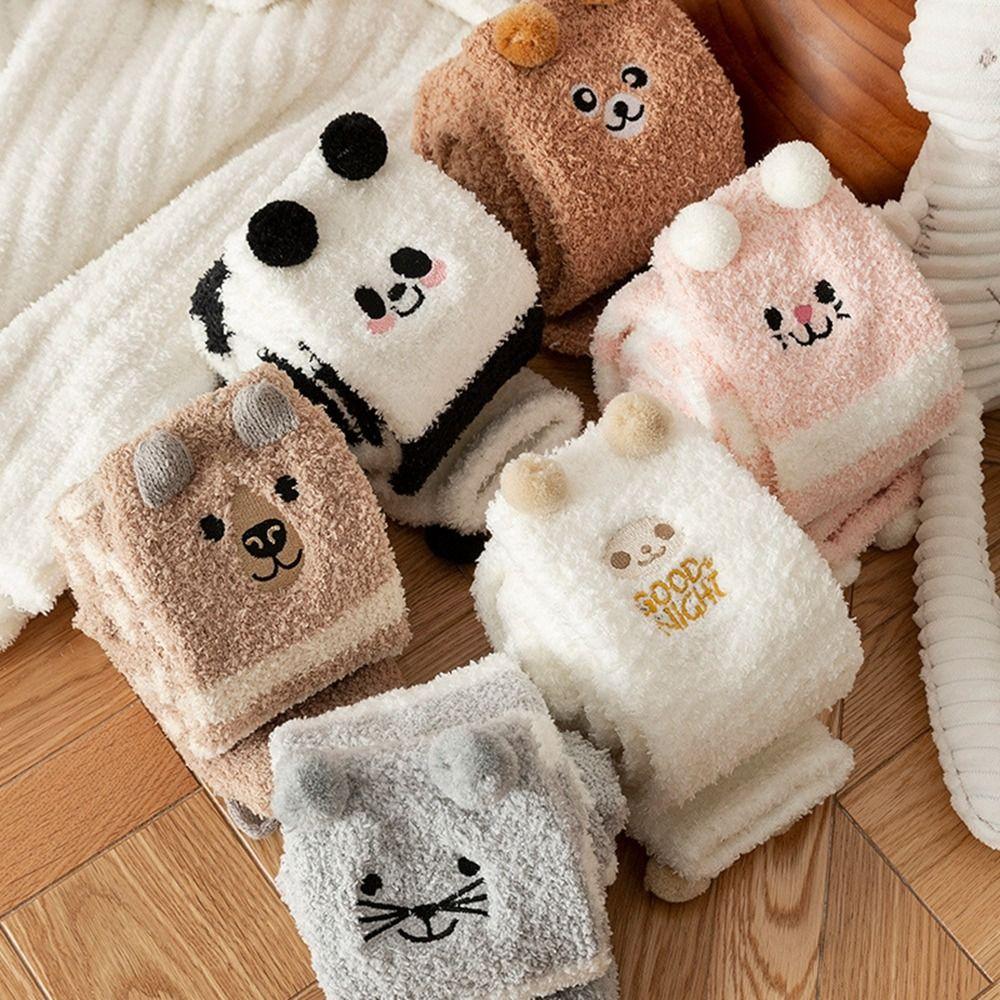 Animal Design Coral Feece Sock 3D Fluffy Floor Stocking Cute Modeling Knee Socks  Women