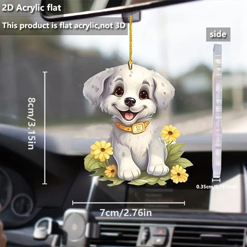 Flower Adorable Yellow Acrylic Dog Pendant Charming Car Interior Piece Decoration