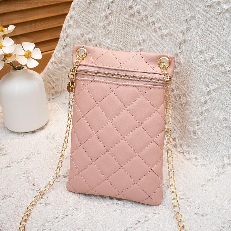 Women's bag, new rhombus embroidered mobile phone bag chain, small square bag, one shoulder messenger women's bag.