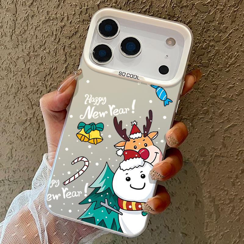 Plush Reindeer and Christmas Snowman Design IMD Hard  Case For iPhone 17 Pro Max Air 16 15 14 13  Shockproof  Cover