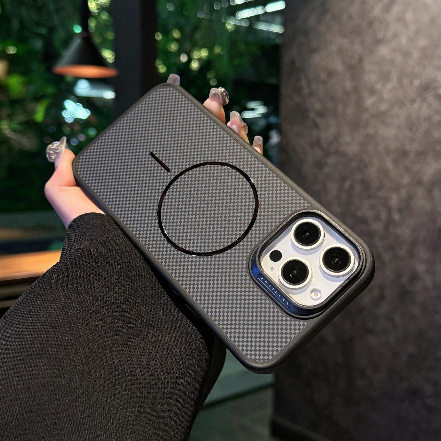 

Премиальный кевларовый магнитный чехол для iPhone 17 Air 16 15 Pro Max Magfit чехол в клетку для беспроводной зарядки Magsafe матовый, приятный на ощупь iPhone 16 Pro Max чёрный