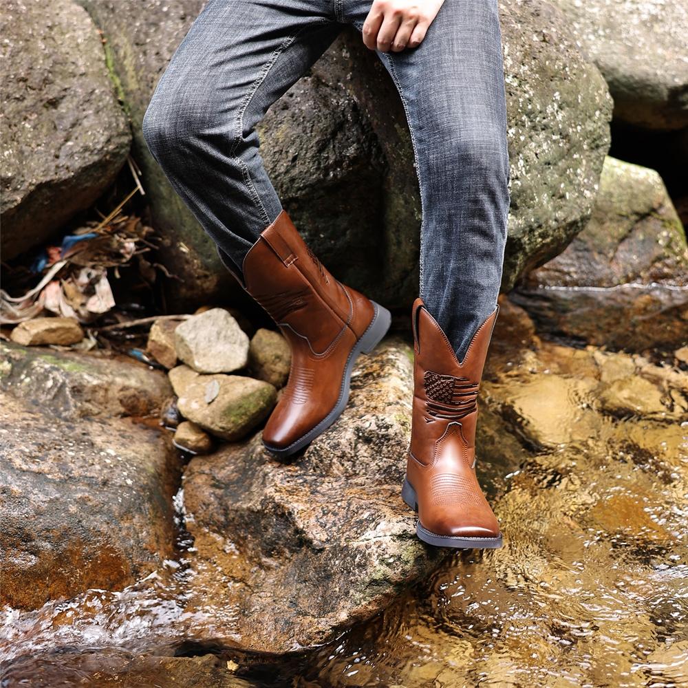 Shoes Men Western Boots Cowboy Waterproof Outdoor Boots Men Shoes Knee High Riding Boots Boots Vintage Riding Boots