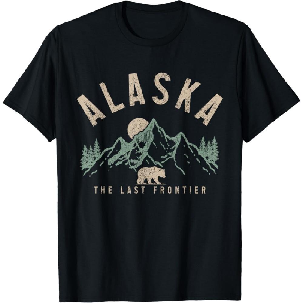 

Alaska The Last Frontier Vintage Mountains Bear Nature Lover T-Shirt S