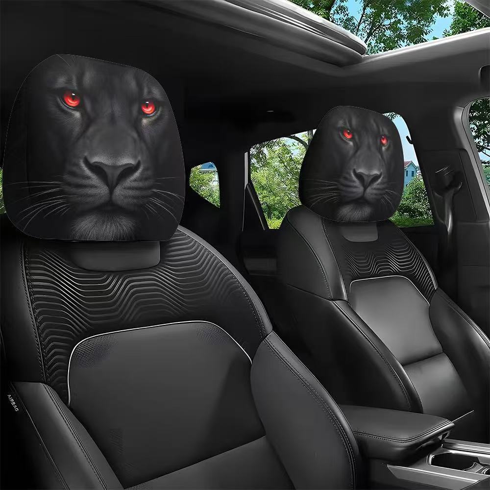 2PCS Universal Fit Double-Sided Print Car Seat Head Protector Ferocious Animal Designs Cars Headrest Covers for Cars Vans Trucks B