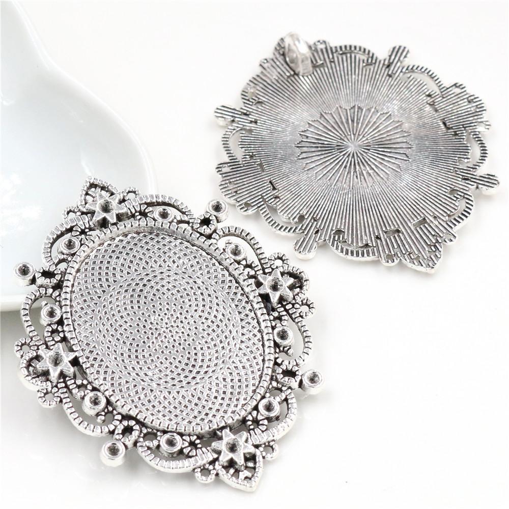 5pcs 30x40mm Inner Size Antique Silver Plated and Bronze and Black Cabochon Base Setting Charms Pendant
