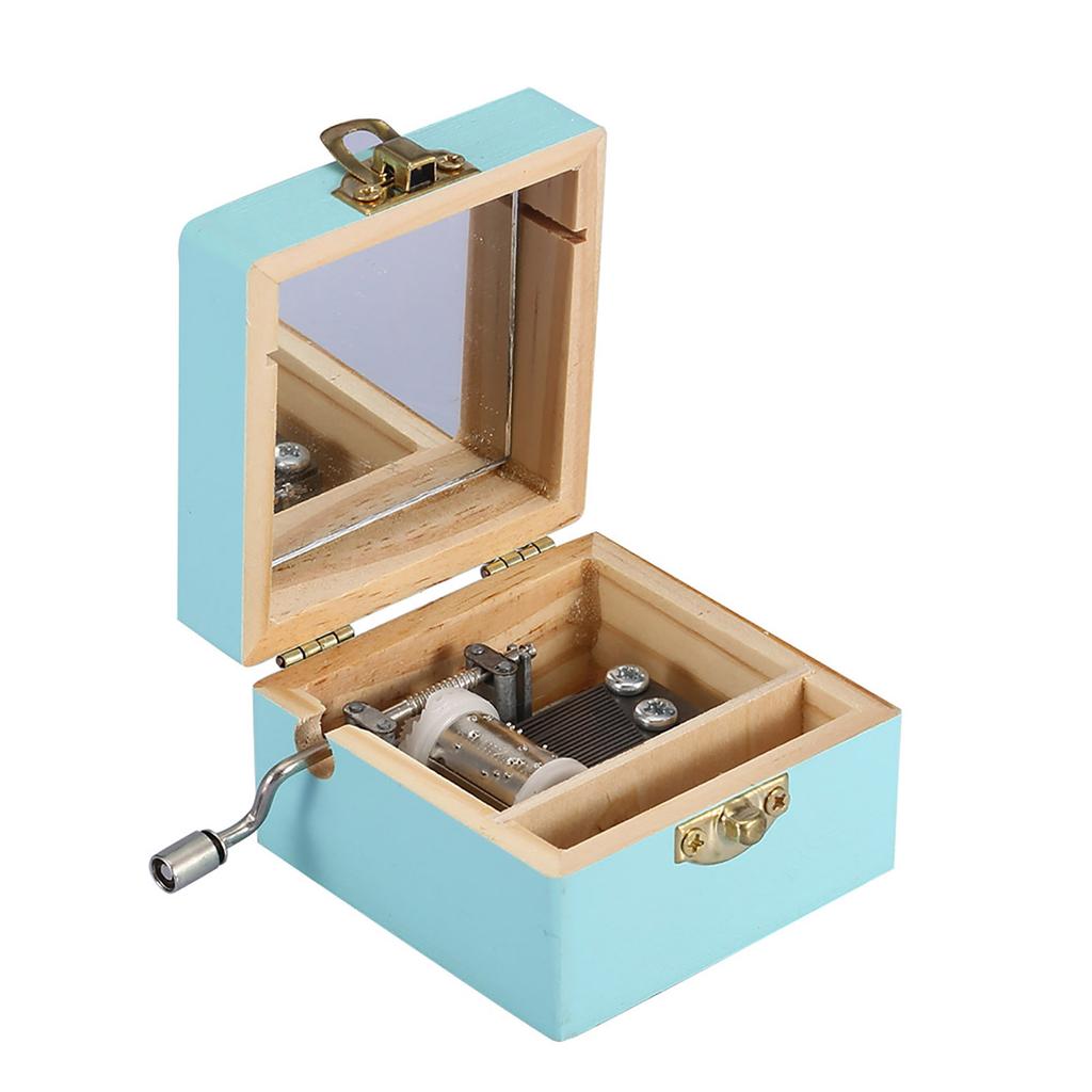 Mini Wooden Music Box Hand Crank Mechanical Music Box Birthday Gift