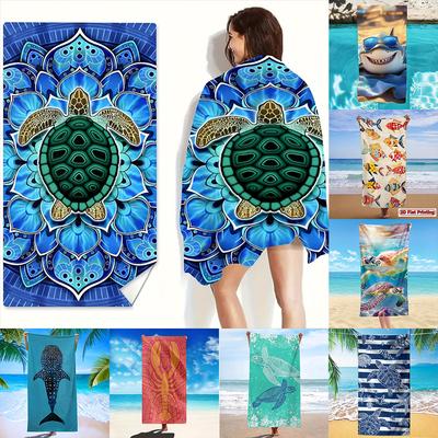 1pc Ocean-Themed Quick Dry Beach Towels, Tropical Coastal Printed Swim Towels for Vacation