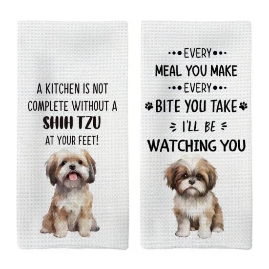 

2Pcs Dish Towel Cartoon Dog Bear Pattern Super Water Absorbent Reusable Kitchen Towels Machine Washable Household Cleaning Rags B