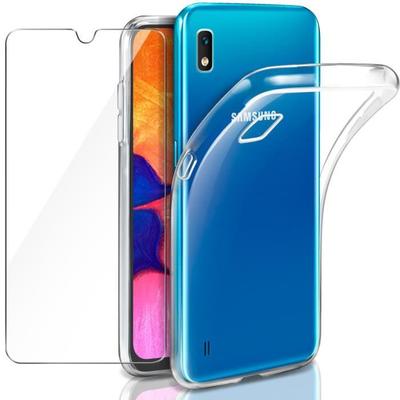 Case for Samsung Galaxy A10 - Transparent Silicone - Impact Protection - Tempered Glass Film - Flexible