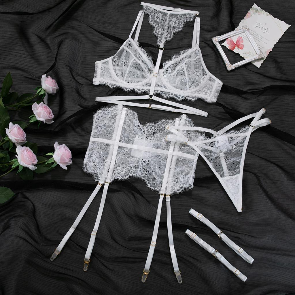 Sexy Lingerie Three-Piece Lace with Halter Foot Ring