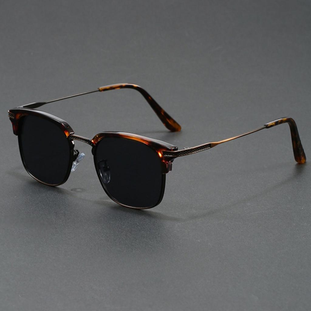 New Fashion Half Frame Sunglasses Retro Rectangular Design Black Grey Lens UV Protection Stylish Eyewear