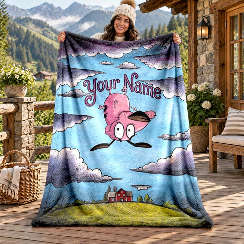 Brave Dog Custom Name Flannel Blanket Personalized Soft Warm Plush Throw Blanket Customized Gift for Family Friends