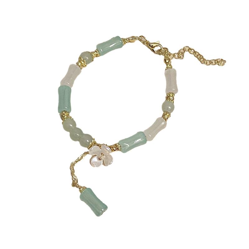 

[HS]1Pc Chinese Style Vintage Bamboo Joint Beaded Flower Bracelet Fashion Charm for Women Girlfriend Jewelry Accessories Gift