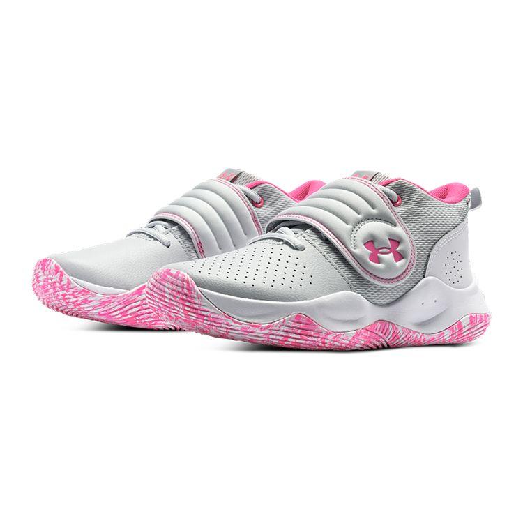 Under Armour UA Zone BB Non-Slip Durable Breathable Mid-Top Basketball Shoes Kids Sneakers Gray Pink 3024262-100
