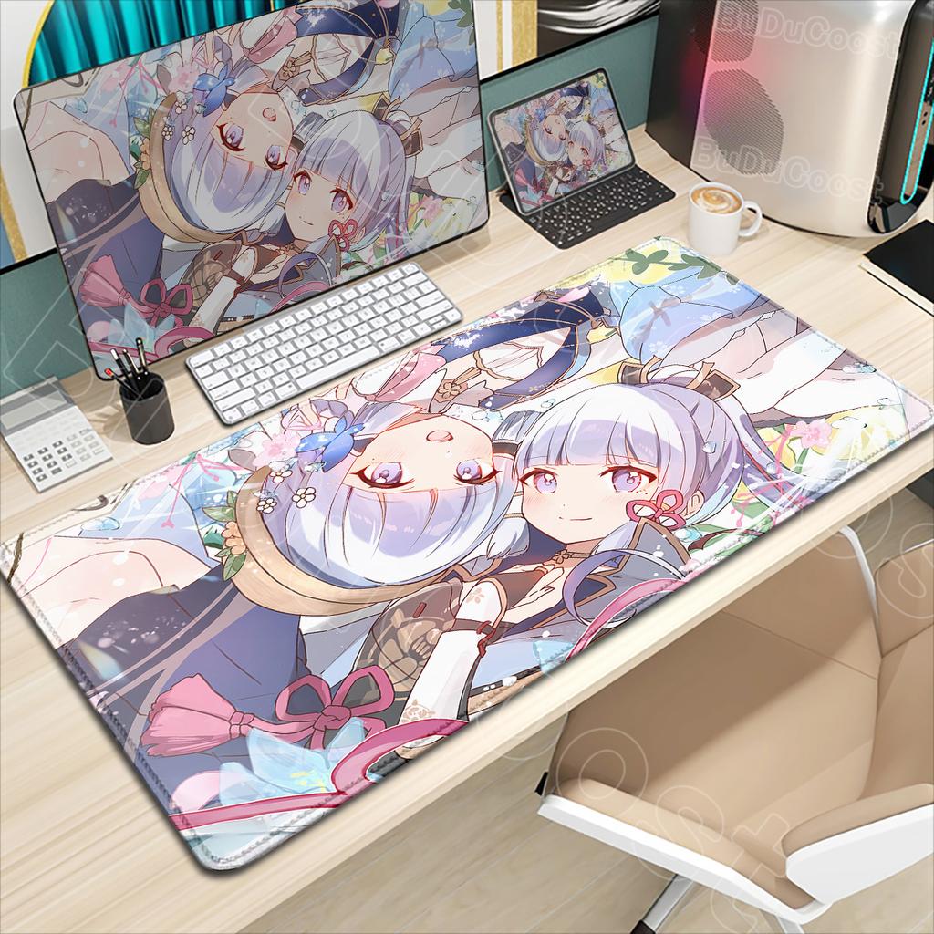 Kawaii Anime Girl Desk Mat Genshin Impact Game Mouse Pad Pretty Kamisato Ayaka Mousepad Laptop Gaming Non-slip Mousepad Mice Rug