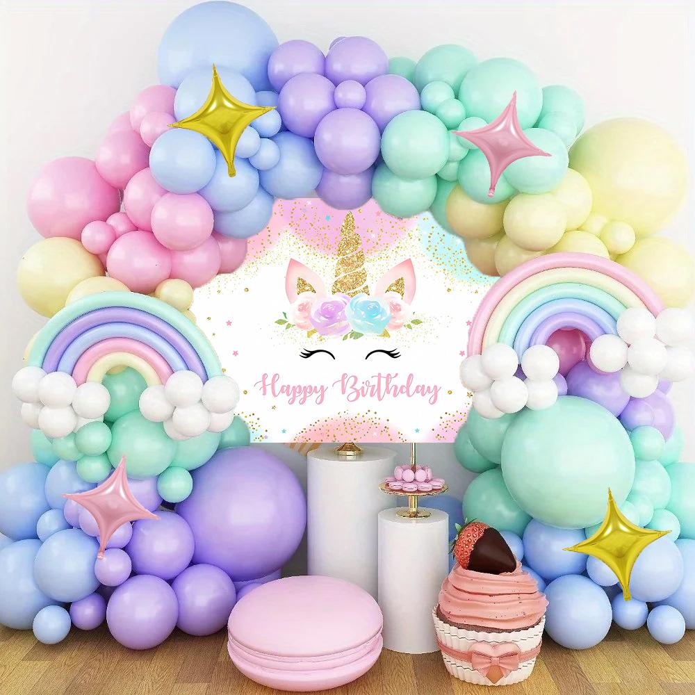 Ballonkettenset Einhorn Hintergrundtuch Szenenarrangement Kindergeburtstagsfeier Ballondekoration Ballon