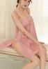 ROKAROKA Babydoll Satin Half Slip Camisole with Lace Nightgown Women's Lingerie, Side-Opening (Pink, L)