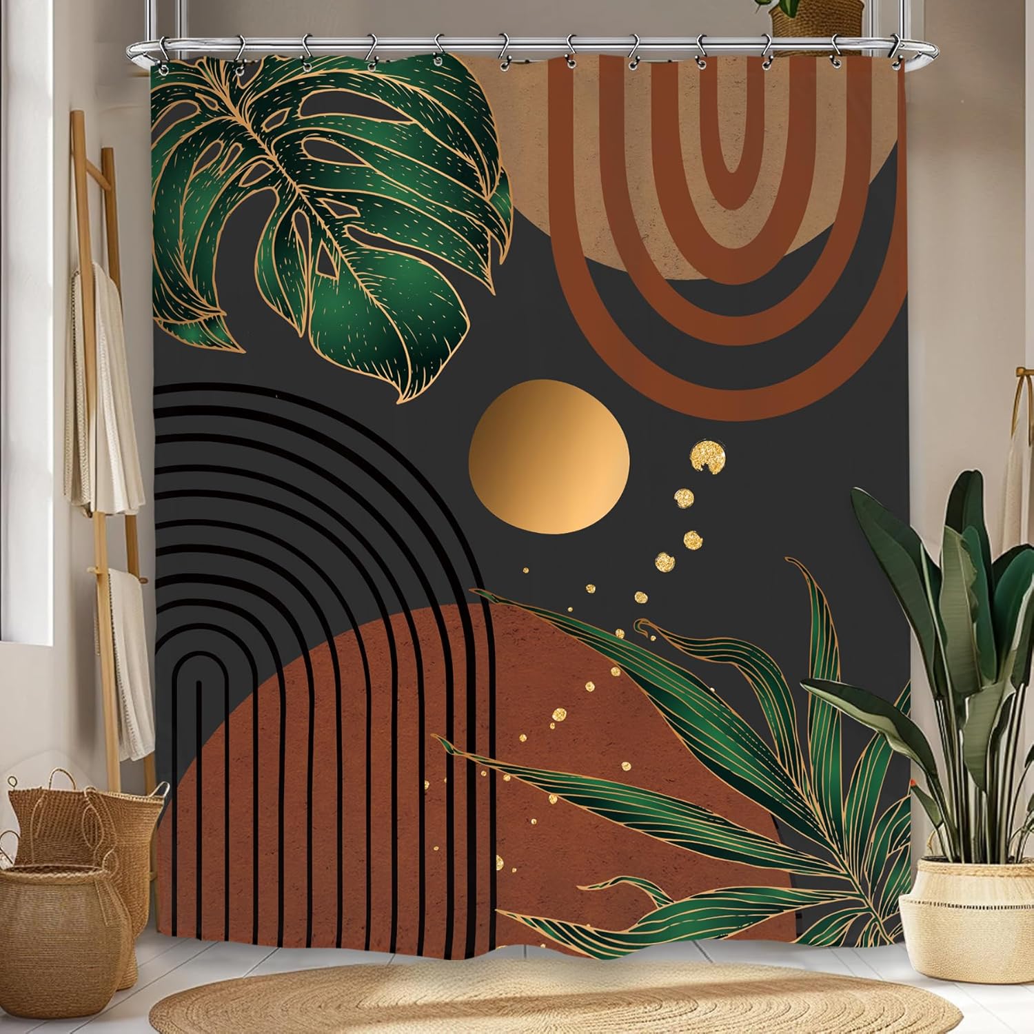 

Abstract Japanese Waterfall Shower Curtain 60Wx72L Inch Green Forest Tree Art Landscape Hokusai Bathroom Set Accessories Decor W60H190(CM)-1 Pcs