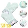2Pcs Cartoon Bear Oven Mitts Heat Resistant High Temperature Gloves Baking Mitts  Barbecue