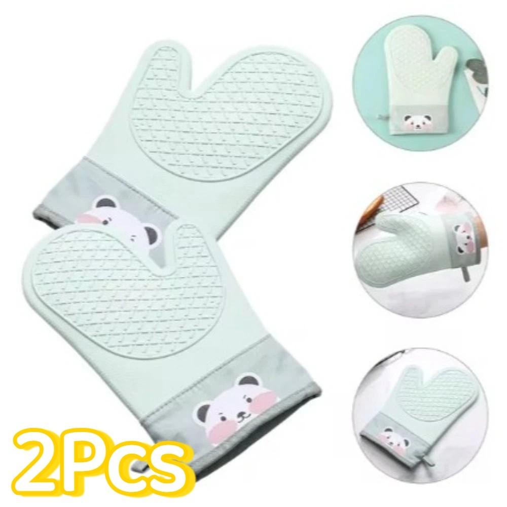 2Pcs Heat Resistant Oven Mitts Thickened Kitchen Hand Clamps Silicone Insulation Gloves Kitchen
