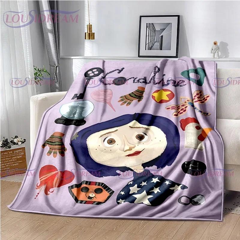 Decke mit Coraline-Druck im gotischen Stil, Animation, Kinderdecke, Familie, Nickerchen, Sofadecke, Bett, warme Decke, weiche Tagesdecke