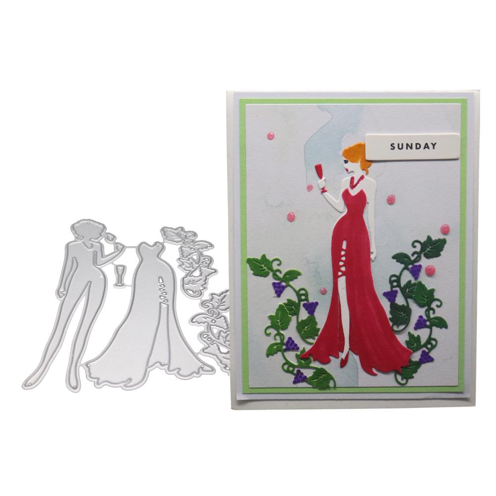 Ladies Drinking Frame Metal Silvery Stencil Embossing Cutting Dies For Diy Scrapbooking Paper Album Cards Making