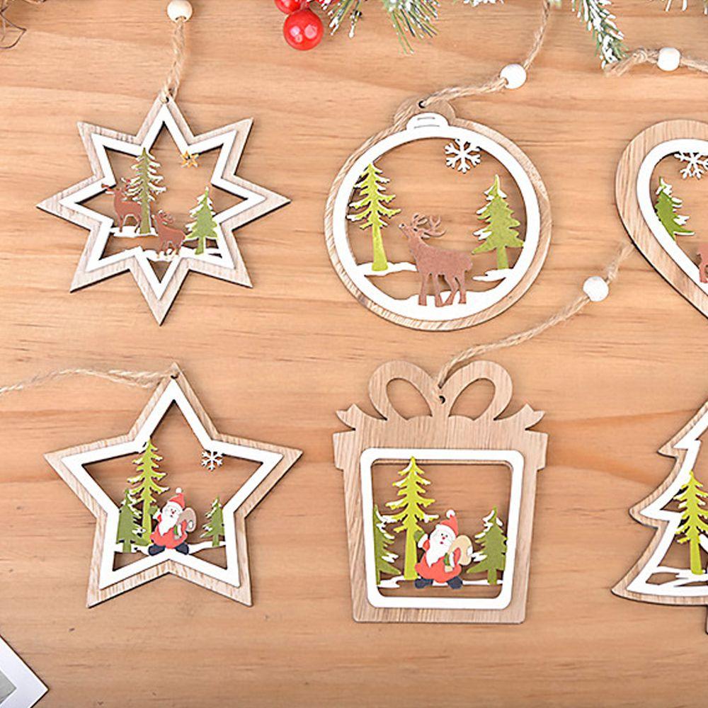 Decor Santa Claus Gift Xmas Ornament Wood Hanging Snowman Snowflake Elk Christmas Tree Pendant