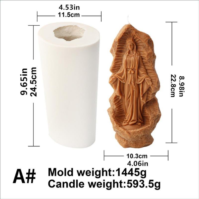 Virgin Fatima Maria Stone Statue Candle Silicone Mold Gypsum Form Carving Art Aromatherapy Plaster Home Decoration Mold Gift