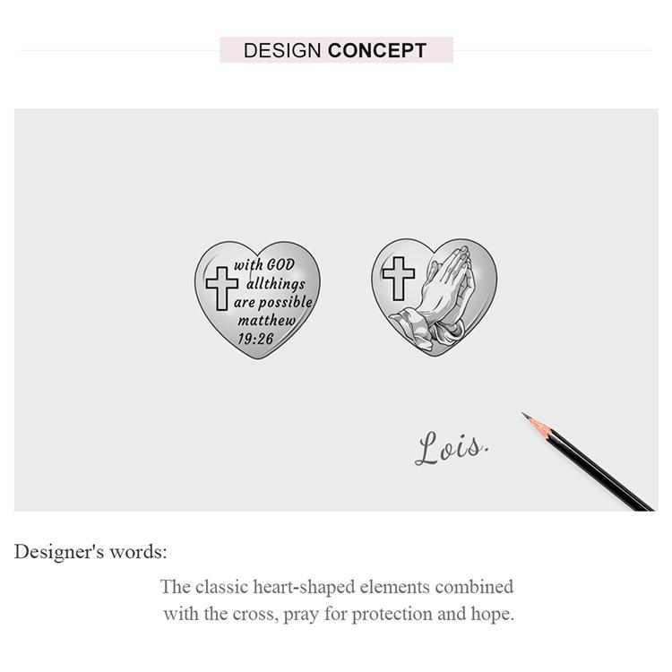 Bamoer Oxidized Retro Pray For Love Charm Fit Original Bracelets & Bangle 925 Sterling Silver Fine Jewelry