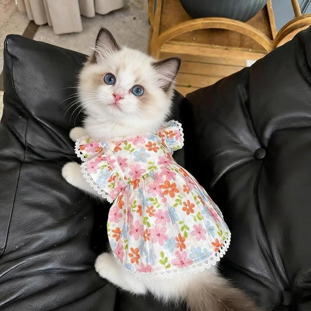 Summer Puppy Skirt Floral Print Corgi Teddy Clothes New Cat Dog Skirt  for Small Dog