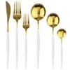 6Pcs Dinnerware Set White Gold Cutlery Set For One 304 Stainless Steel Knife Forks Spoons Dinner Set Kitchen Silverware Tableware Set