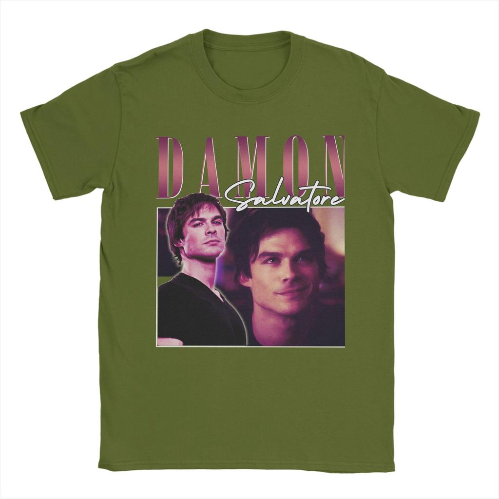 Damon Salvatore Ian Somerhalder The Vampire Diaries TShirt for Unisex O Neck Pure Cotton T Shirts Short Sleeve Tees Clothes