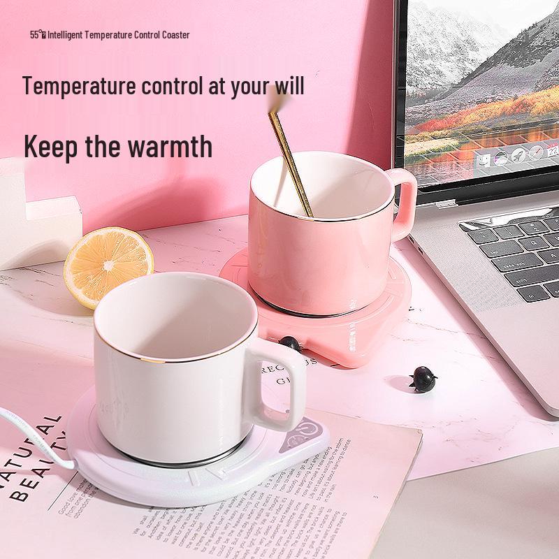 55-Degree Electric Cup Warmer: Automatic Heating Coaster for Coffee, Milk, and Tea with Timed Insulation.