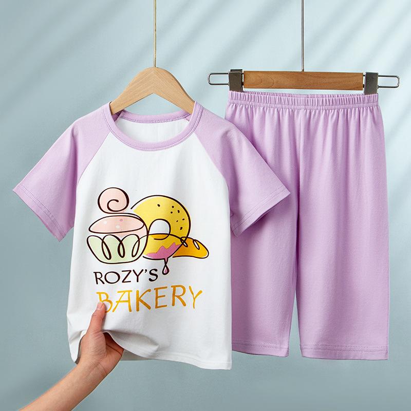 Children's Cotton Pajamas Summer Boys' Thin Short-sleeved Home Wear Girls' Casual Suit