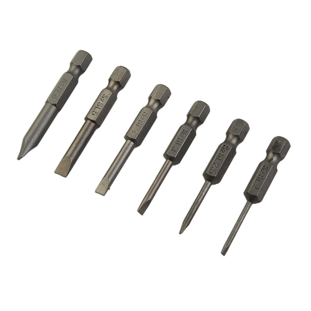 6 Stück/Satz 50mm Flachkopf Schlitzspitze Magnetische Schraubendreherbits 2.0-6.0mm Legierter Stahl Schraubendreher Elektrowerkzeugteile Zubehör