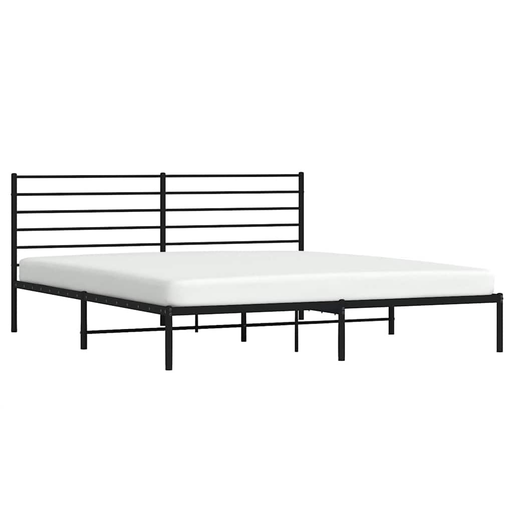Metal Bed Frame with Headboard Black 200 x 200 cm