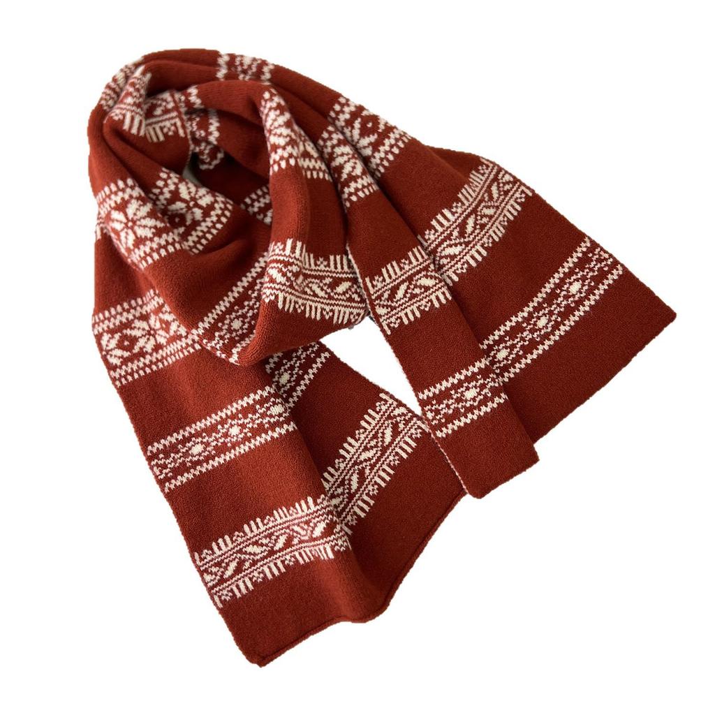 Korean Retro Fair Isle Wool Snood - Double-Sided, Cold-Proof Blue Scarf