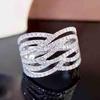 2026 New European and American Design Style Line Geometry Ring Full Zircon Inlaid with Personalized and Niche Zircon