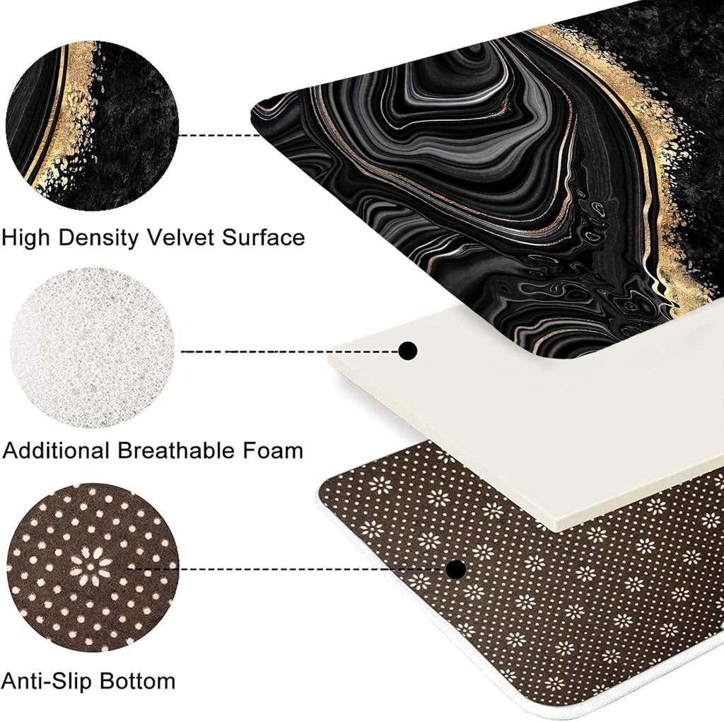 4Pcs Black Marble Shower Curtain Sets with Rugs Gold Bathroom Sets with Shower Curtain and Toilet Lid Cover Modern Bathroom Deco