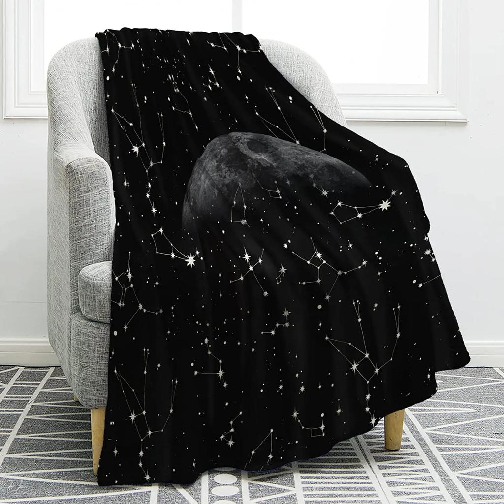 Sun Moon Blanket Stars Space Psychedelic Black and White Print Throw Blanket for Couch Bed Sofa Travel Camping for Kids Adults