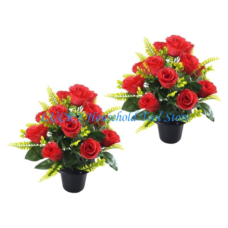 J0MC 2Pcs Elegant Artificial Floral Pots Cemetery Flowers for Graveside and Home Use