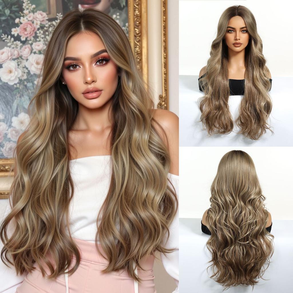 Long Curly Silver White Synthetic Wavy Wig Medium Part Water Wave Wigs For Women Daily Cosplay Halloween Colorfull Fake Hair