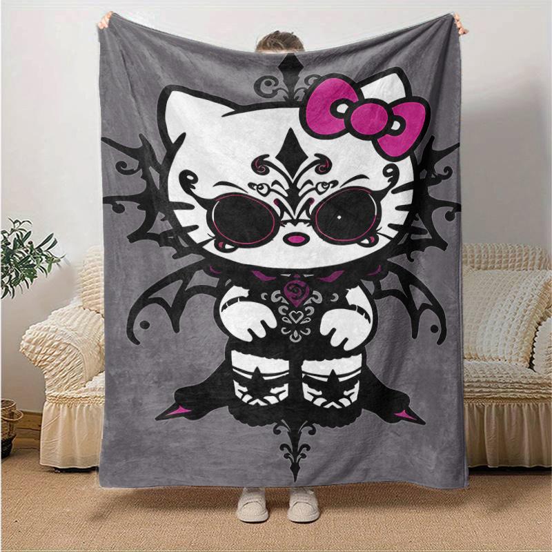 

1pc Dark Hello Kitty Blanket, Soft Throw for Home Decor, Gift Idea, All Seasons Use, Living Room, Travel, Camping, Car Blankets, Beach, Office Naps.H0 130x150cm