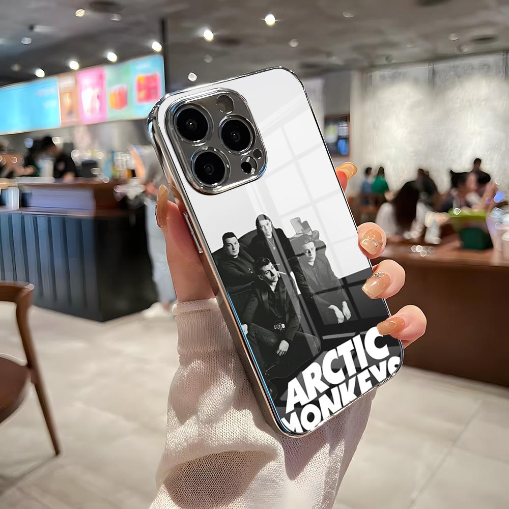 Logo A-Arctic Monkeys Phone Case For IPhone 17 Pro Max 15 Pro 16 14 Plus 12 13 Mini 11 Pro Shockproof Electroplated Glass Cover