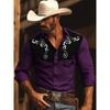 Nuova Camicia da Uomo a Maniche Lunghe, Stile Western Cowboy con Stampa a Fantasia Vintage, Top da Uomo alla Moda a Maniche Lunghe con Collo a Revers.