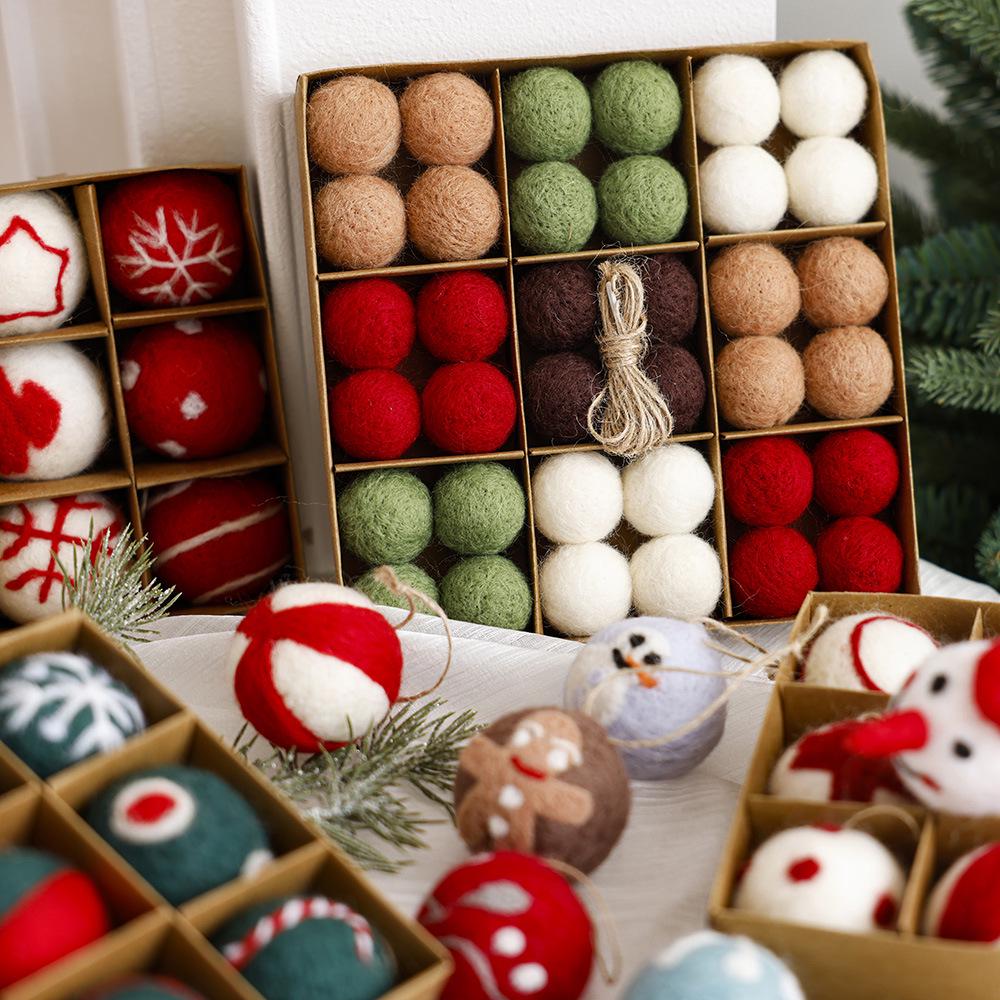 Christmas Ornament Set: Flocked & Painted Hanging Balls In Gift Box for Tree Decoration