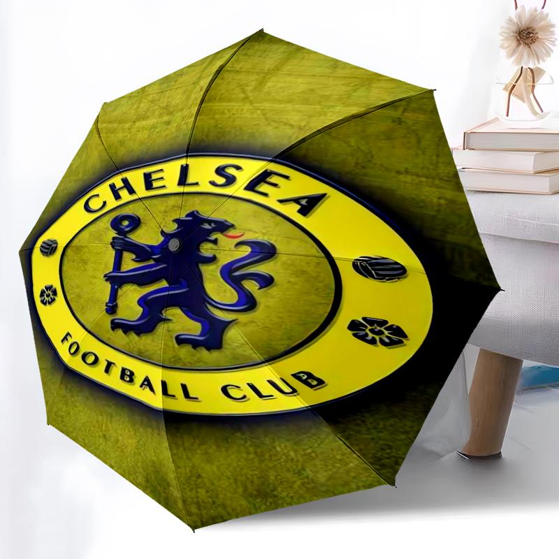 1pc Sturdy 8-Bone Auto Umbrella, Chelsea FC Umbrella, Digital Printed, Foldable Umbrella for On-the-Go Outdoor Use