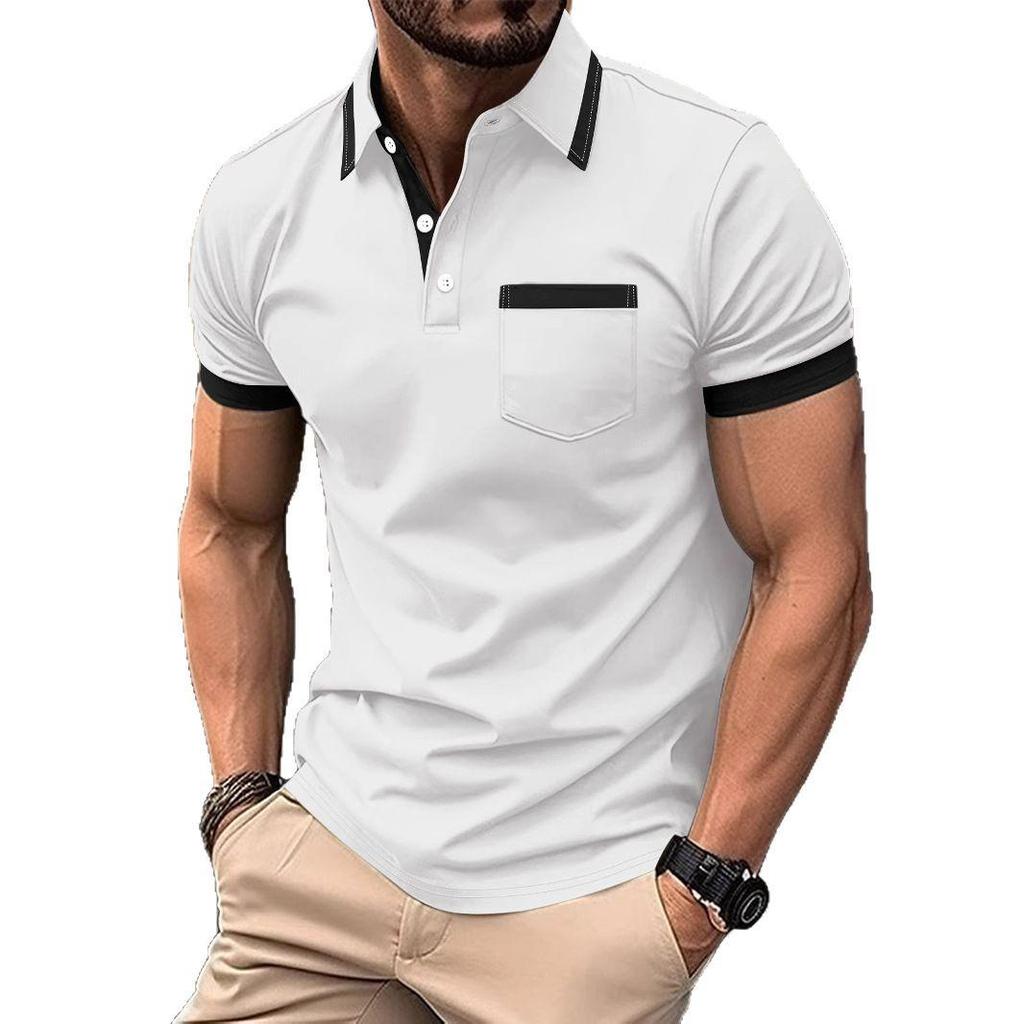 Summer 2025 Men's Casual POLO Shirt - Fashionable Patchwork Short Sleeve with Pocket