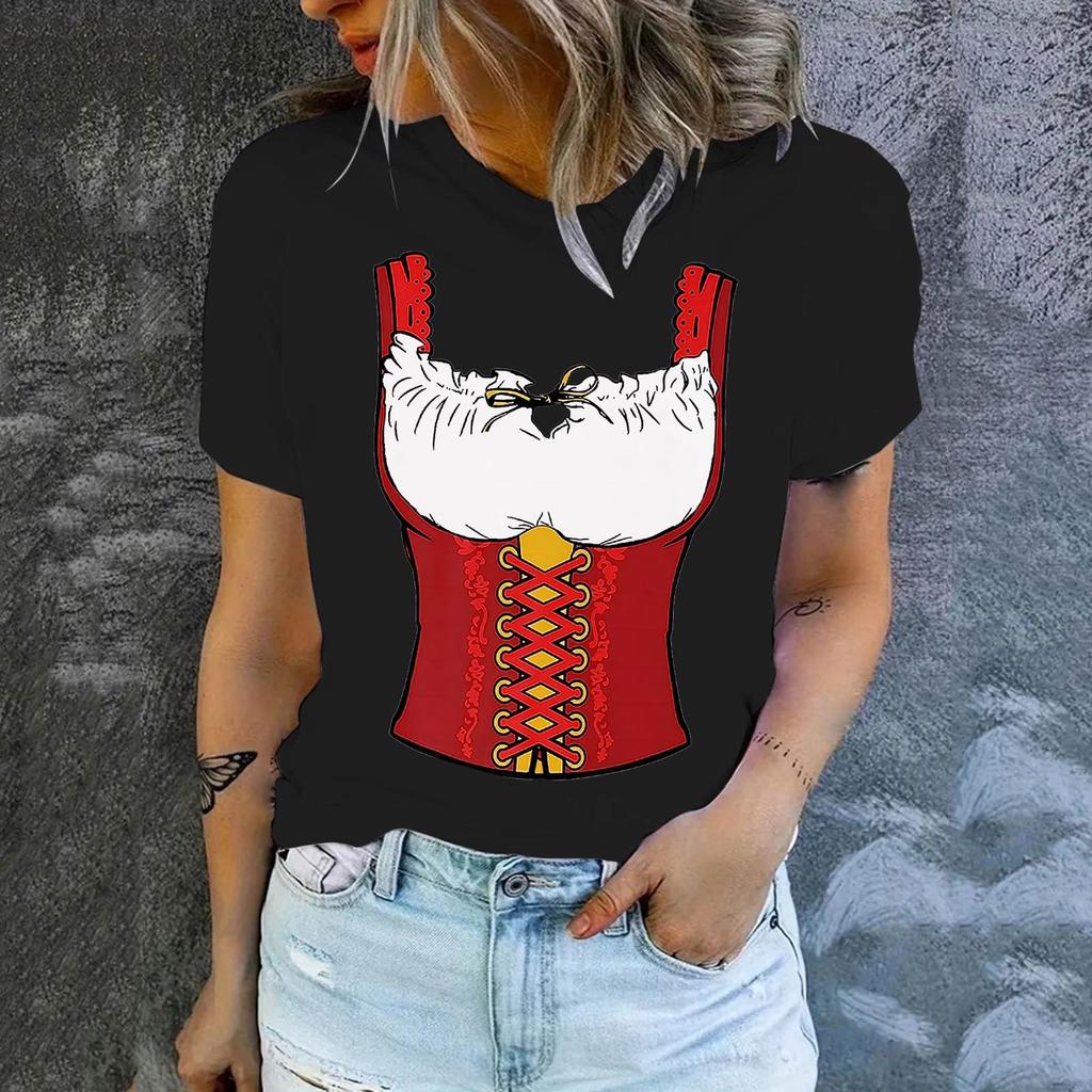 Women's Casual Pullover T Shirt Short Sleeve Round Neck Top Oktoberfest Print Tee Shirt for Festival and Everyday Wear